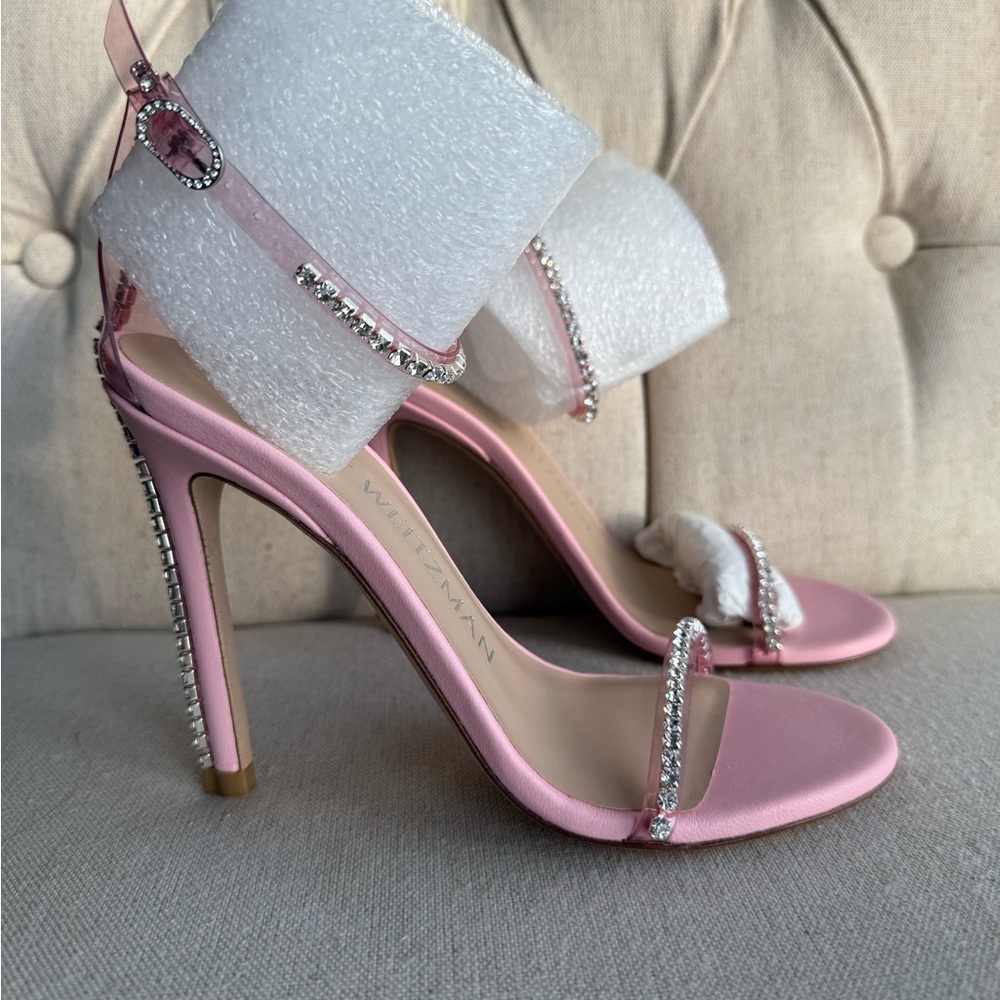 Stuart Weitzman Pink Satin Heels with Sparkling Details